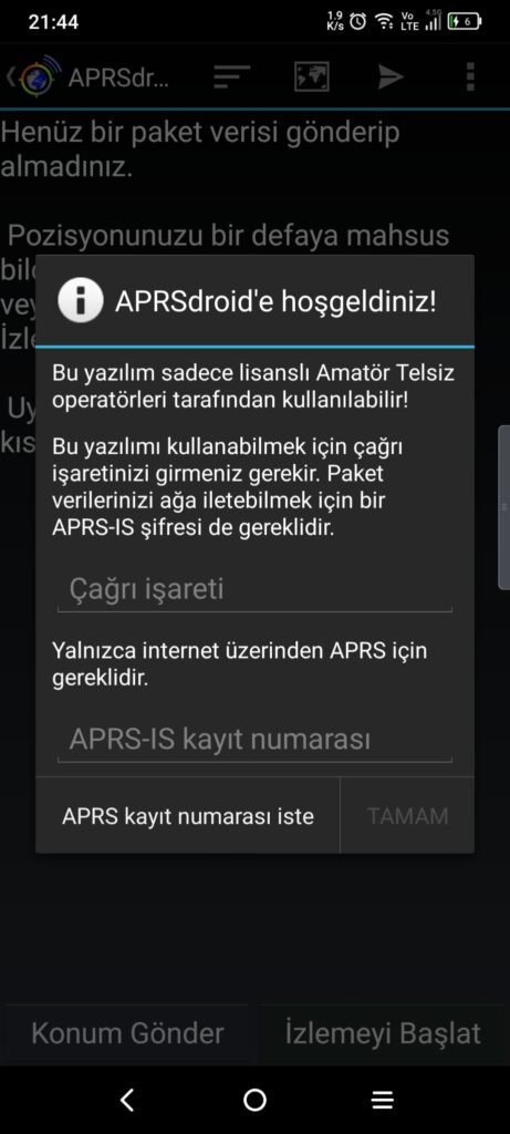 Şekil 7 - APRS-IS Şifre Ekranı