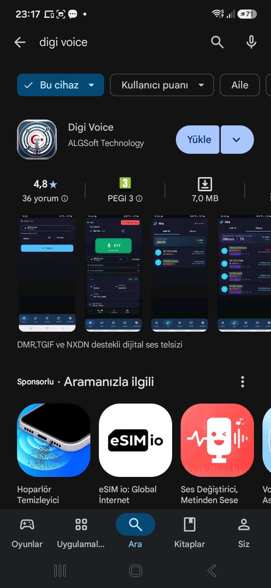 Google Play Store'da Digi Voice uygulama sayfası