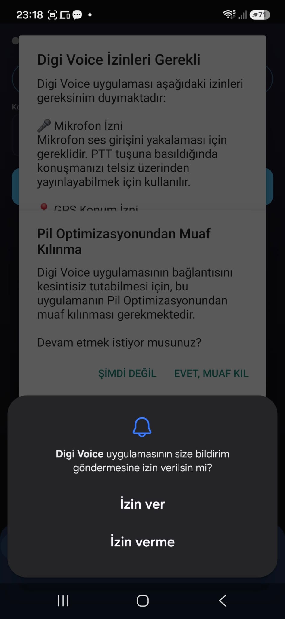 Digi Voice bildirim izni sorusu