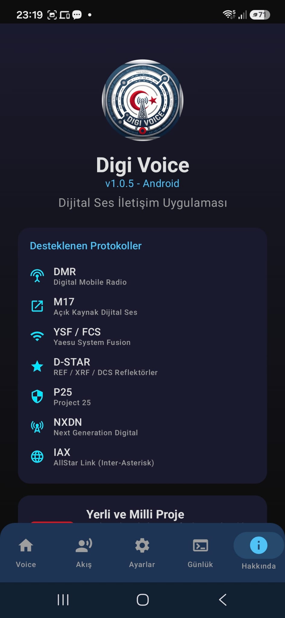Digi Voice ana menü ve alt seçenekler