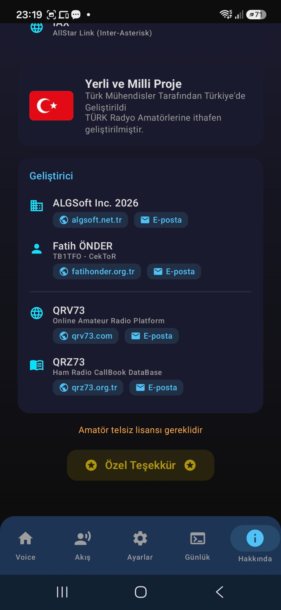 Digi Voice Ayarlar sekmesi
