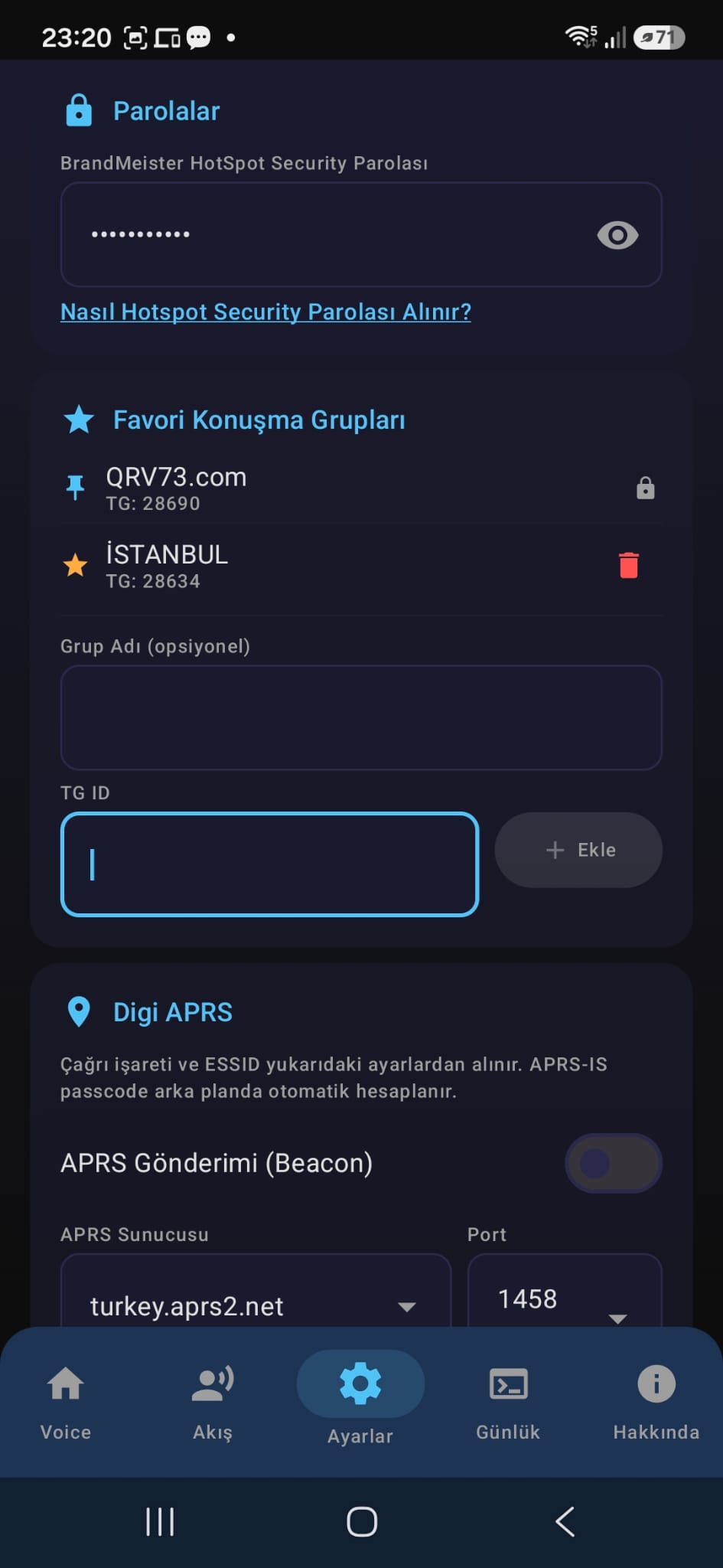 Digi Voice kimlik bilgileri ayarları