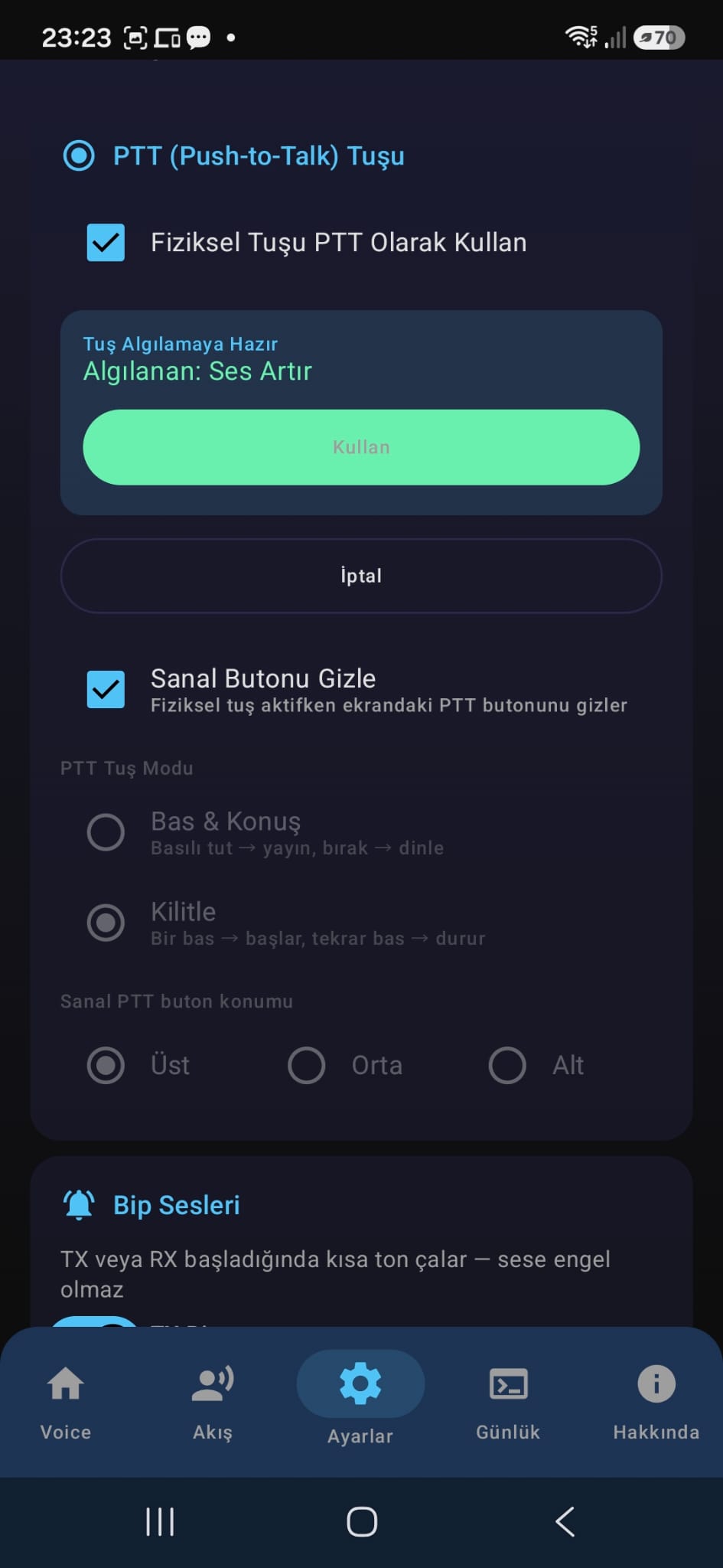 Digi Voice PTT tuşu onaylama ekranı