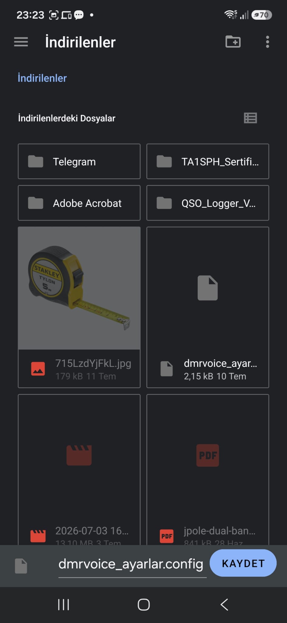 Digi Voice ayarları geri yükle ekranı